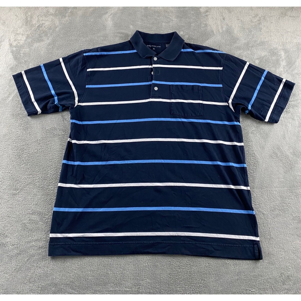 Siegfried & Company Mens XL‎ Polo Shirt Navy Blue Striped Short Slv Cotton Blend